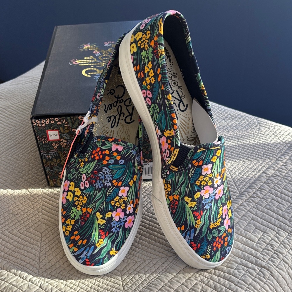 Keds x Rifle Paper Co. Multicolor Floral Canvas Sneakers / Flats - 8 Wide - NIB